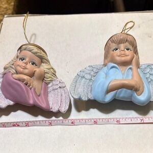 Vintage Angel Ornaments Set of 2 Ceramic Winged‎ Figurines Christmas Decor
